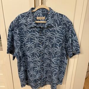 Tommy Bahama Palm Tree Short Sleeve Shirt Mens 2XL Blue Button up 100% Cotton